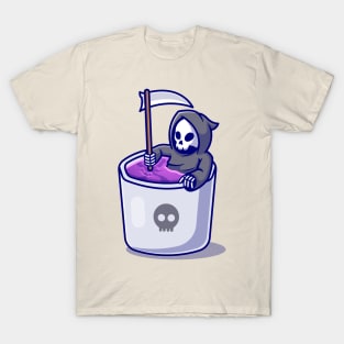 Cute Grim Reaper In Mug Cartoon T-Shirt